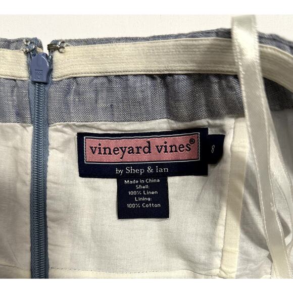 Vineyard Vines chambray crochet lace trim linen dress Size 8 Blue, Pockets - Picture 4 of 8
